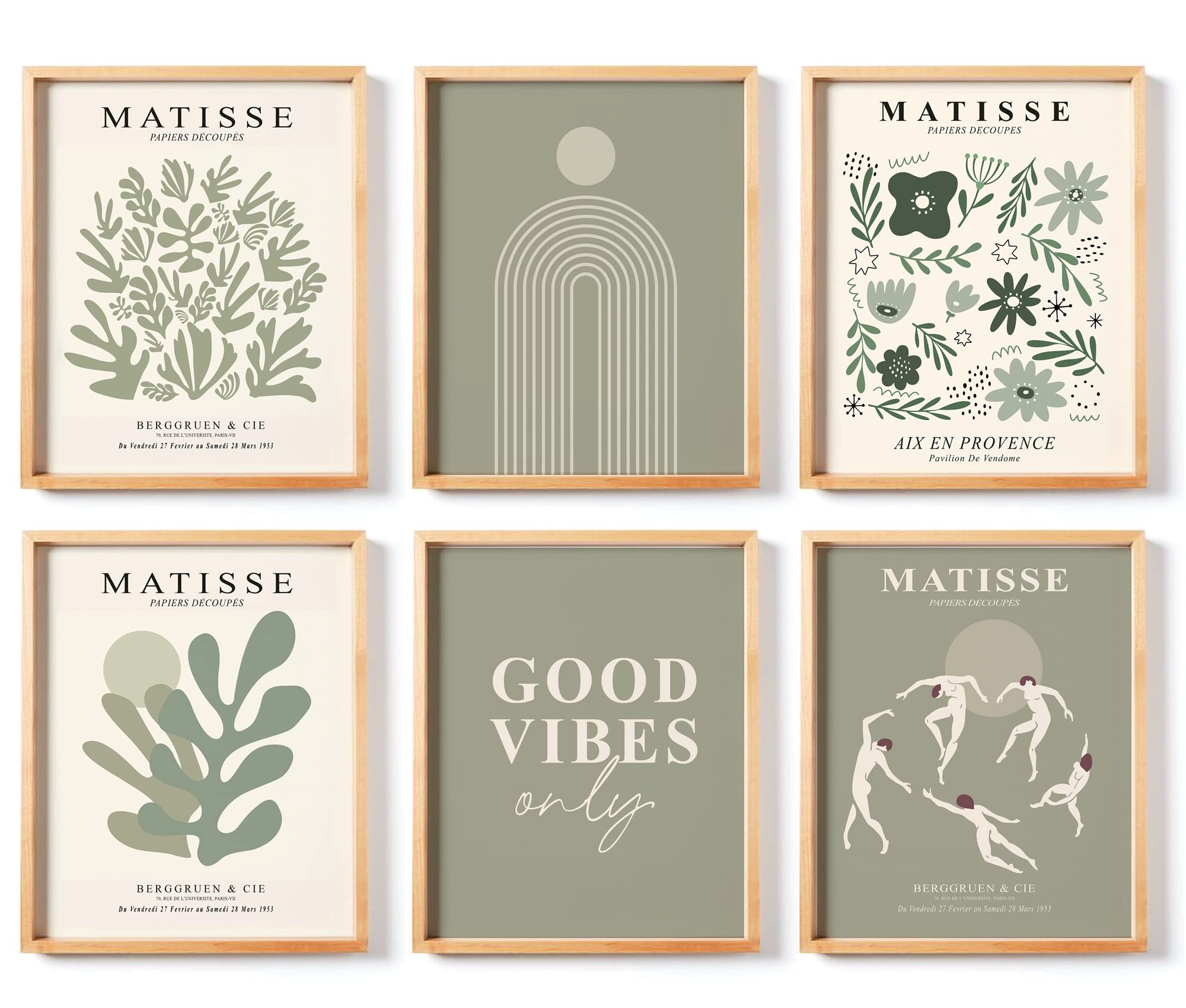 SanArtSage Green Matisse Print Room Decor green wall art aesthetic posters Danish Pastel Room Decor Aesthetic Posters & Prints Set of 6 (UNFRAMED, 8x10in)