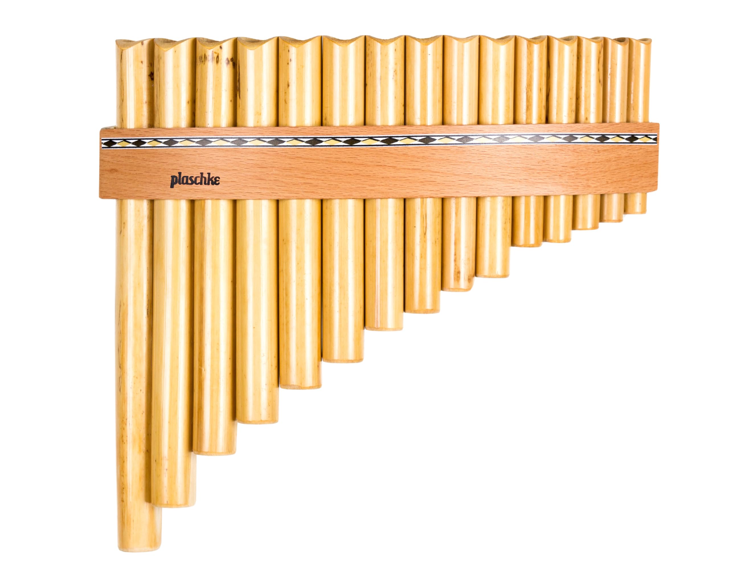 Plaschke Panflöte, Holzriemen Design, handgemacht mit Lehrbuch, 15 Rohre C-Dur