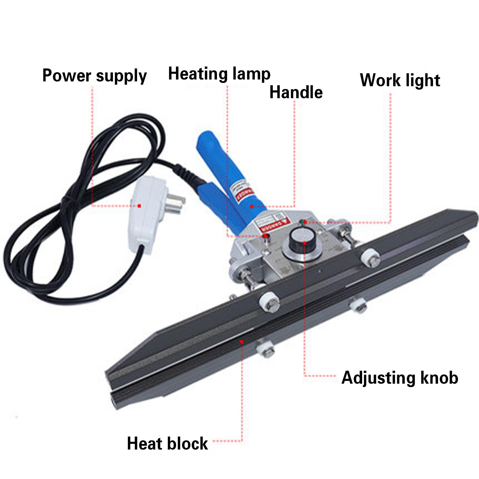 Sigillatrice a caldo portatile, in acciaio inox, con manico e supporto isolati, larghezza della guarnizione 10 mm, 0-300 ℃, ideale per sigillatura in Mylar