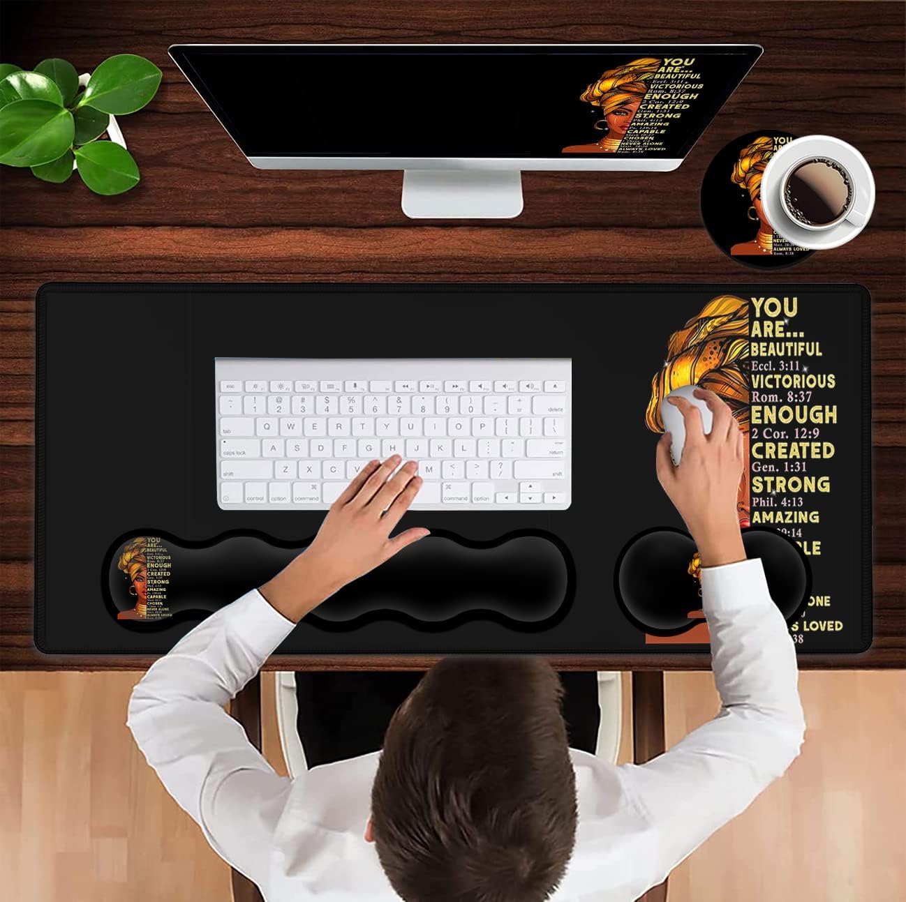 Large Mouse Pad with Wrist Support Ergonomic Memory Foam Keyboard Wrist Support & Non-Slip Mouse Wrist Rest,Extended Gaming Mouse Pads,for Laptop Office Desk Mat African Art Black Queen Anime Pattern
