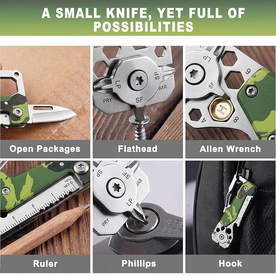 Stocking Stuffers for Men Pocket Knife - Christmas Mens Gift Ideas for Him, Unique White Elephant Secret Santa Gift Gadget for Adult, Cool EDC Multitool Birthday Fathers Valentine Day Gifts, Camo, image 3