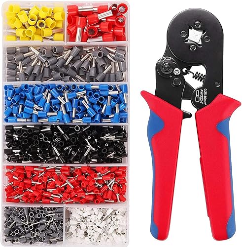 MMOBIEL AWG23-7 Kit de herramientas de crimpado de virola de 1250 piezas, kit de herramientas de trinquete autoajustable profesional, juego de