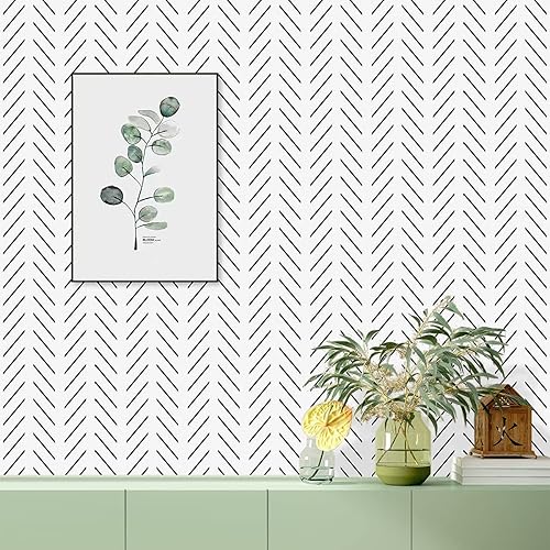 Miniatura 3 de Erfoni Papel tapiz de despegar y pegar en blanco y negro, papel de contacto geométrico moderno, papel de contacto negro, extraíble, a rayas,