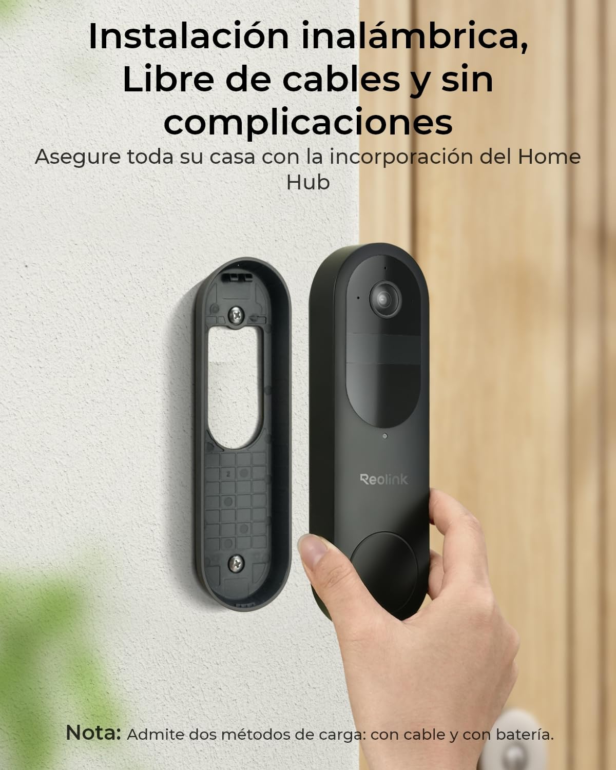 Reolink 2K Timbre Inalámbrico con Cámara, 2,4/5G WiFi Timbre a Batería, Visión 150°x150°, Alimentación por Batería/Cable, Detector de Personas/vehículos/Paquetes, Sin Cuotas, Home Hub Incluido