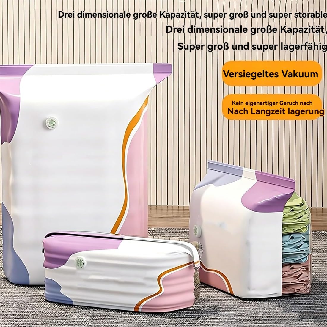 Bolsa De Almacenamiento Al Vacío 3D Sin Bomba, 2026 Bolsa De Vacío Grande Sin Bomba, Bolsas Selladora Al Vacíos for Ropa, Ipx6, 3 Segundos, Ahorra Espacio, For Artículos Temporada(C,80 * 100 * 30 cm)
