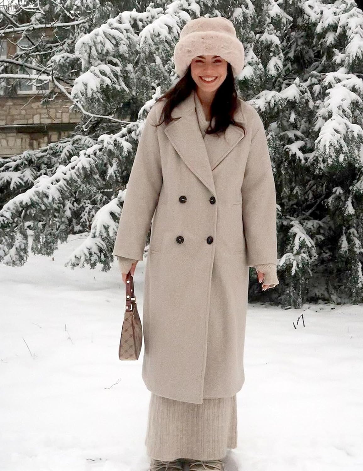 Kissonic Womens Long Pea Coat Winter Double Breasted Oversized Trench Coat Notch Lapel Overcoat Causal Dress Coat - Image 2