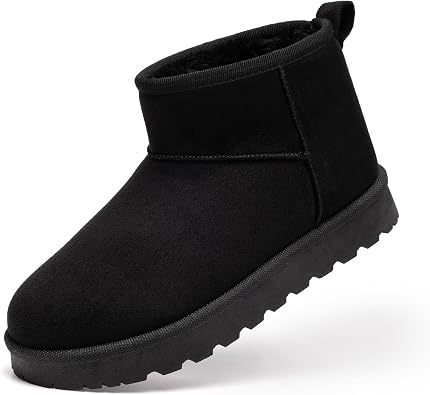 Winter Boots for Women Suede Pull on Platform Ankle Boots, Faux Fur Lined Comfort Short Snow Booties with Cushioned Foam Anti Slip Indoor & Outdoor Warm Shoes