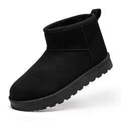 Winter Boots for Women Suede Pull on Platform Ankle Boots Faux Fur Lined Comfort Short Snow Booties with
