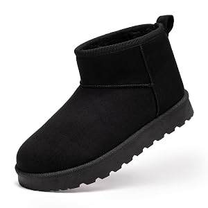 Winter Boots for Women Suede Pull on Platform Ankle Boots Faux Fur Lined Comfort Short Snow Booties with