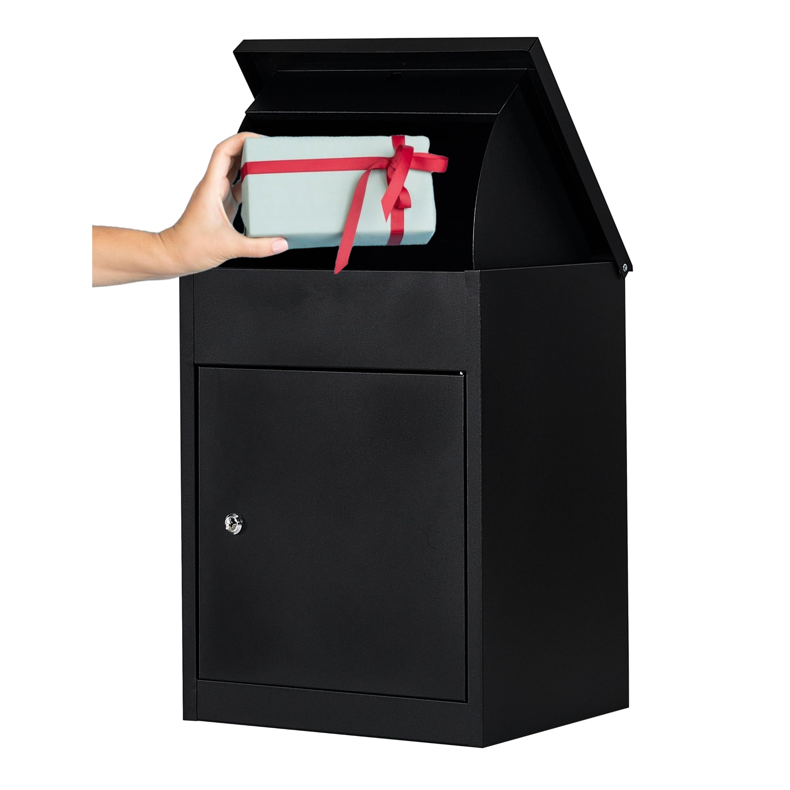 Medium Parcel Box Outdoor Parcel Delivery Box Parcel Drop Box Metal Post Box for Internet Deliveries,Wall Mountable Weatherproof Sturdy Mailbox Home Porch - Atahome Aspendos (Black)