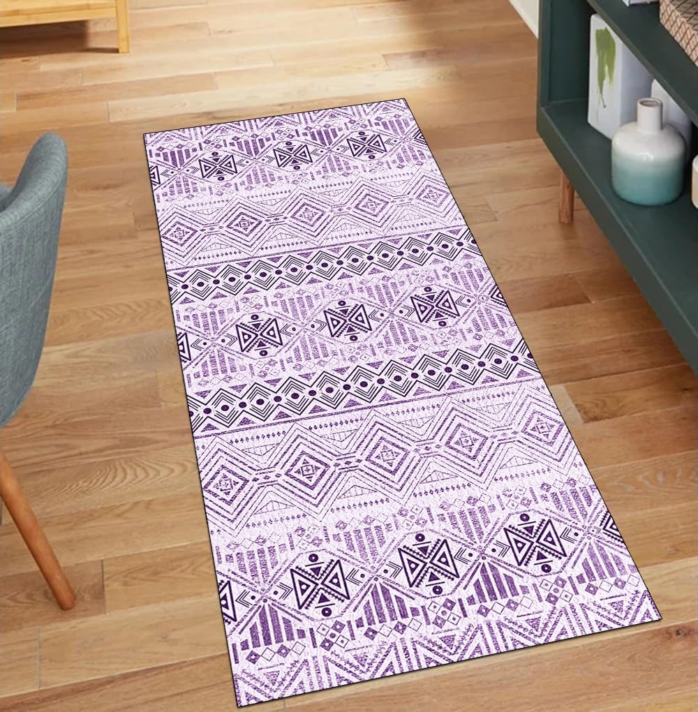 Alfombra vintage para cocina de 60 x 300 cm, alfombra antideslizante lavable morada