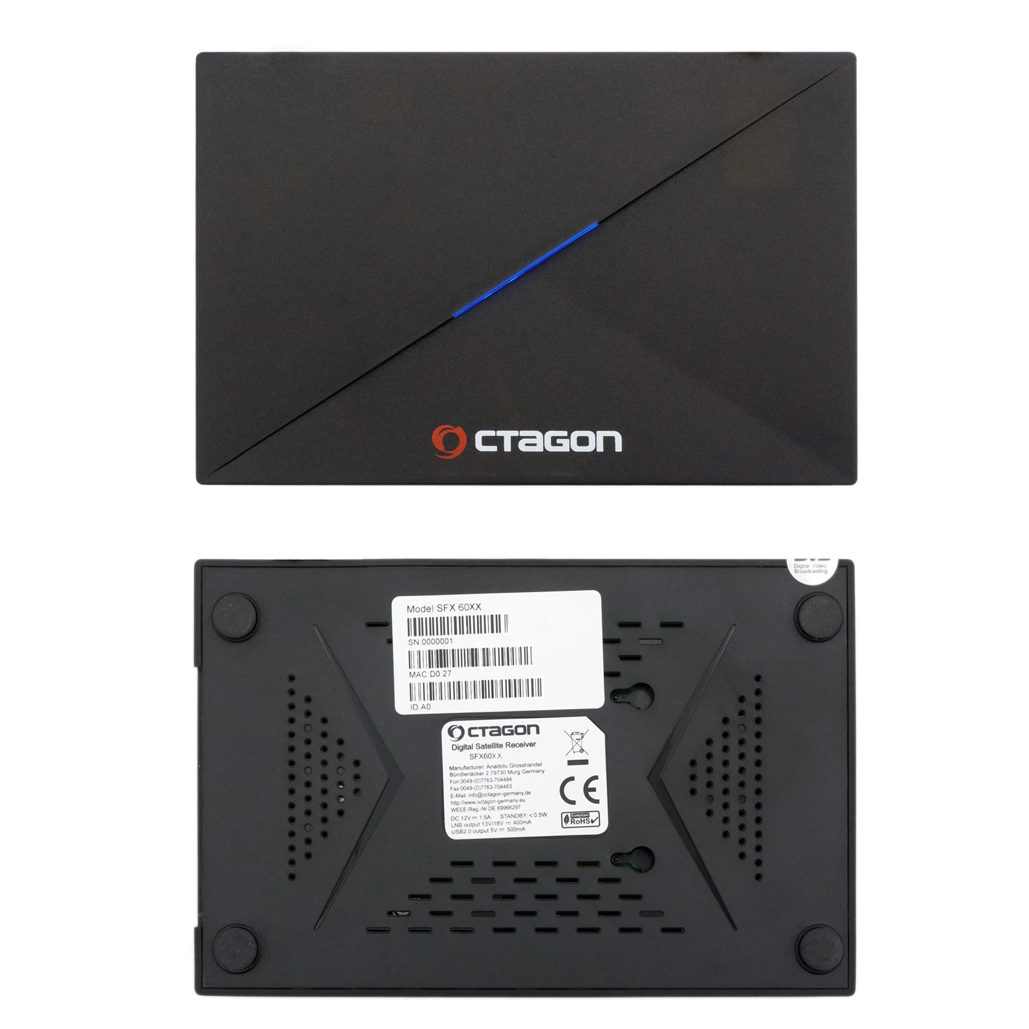 Octagon SFX6008 IP Full-HD H.265 HEVC, E2 Linux Set-Top Box & Smart Internet TV Receiver, Sat to IP TV Client Support, DLNA, YouTube, Web-Radio, HDMI, schwarz