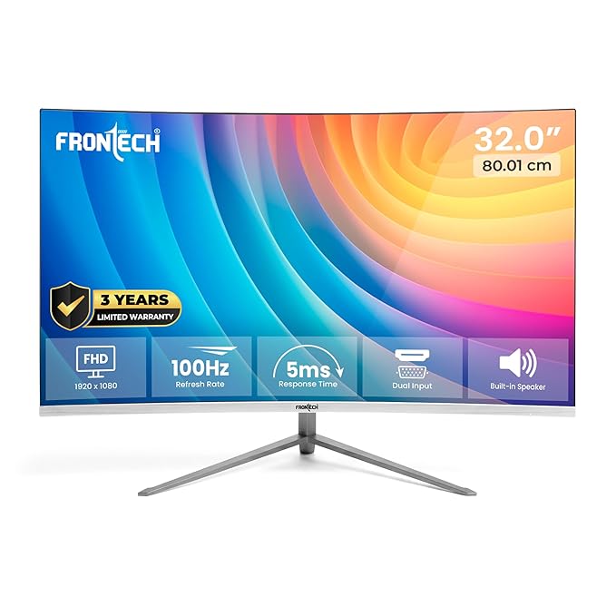 FRONTECH Ultima Series 32 Inch (80.01 cm) with 1920x1080 Pixels Curved LED Monitor Full HD| Refresh Rate 100 Hz | VA Panel| Ultra Slim |Bezel Less Design |16.7M Colors | HDMI & VGA Ports (MON-0081)