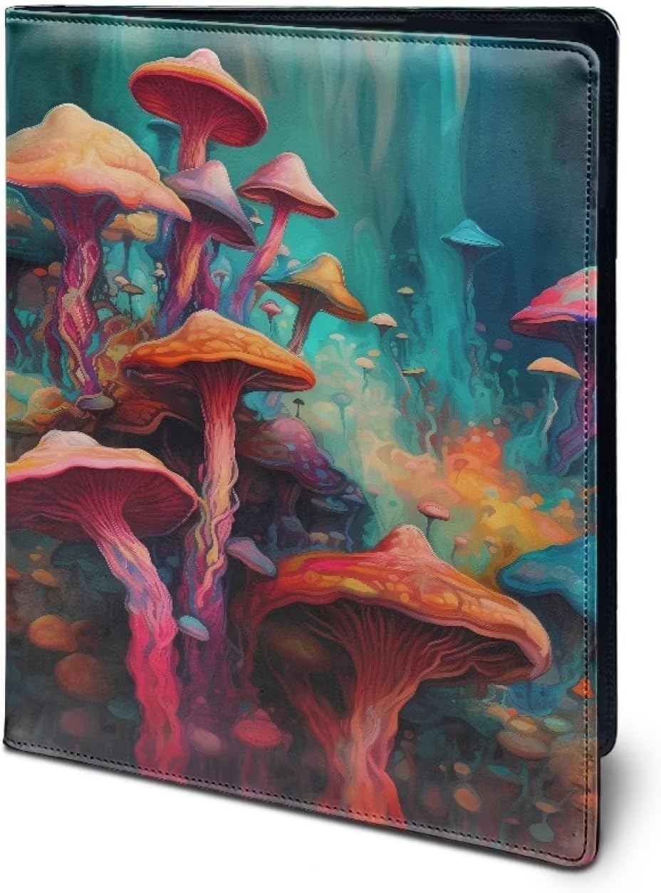 Colorful Mushroom Printed Padfolio Portfolio Binder Folder with Clipboard Clip and Pockets Leather Business Portfolio Organizer for Women & Men