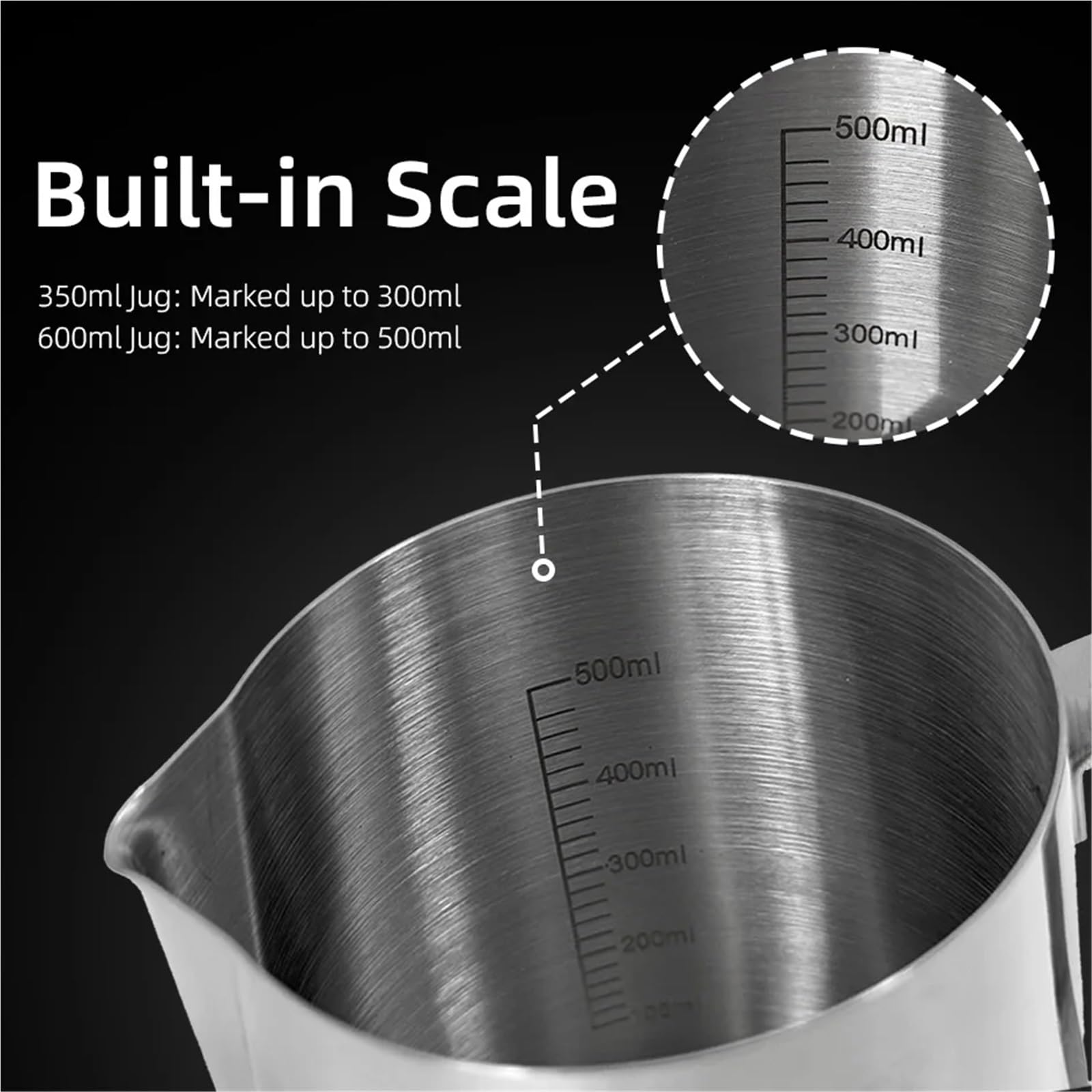 Milchschaum Kanne 350/600 ml Edelstahl-Kaffeekanne mit Skala, Barista-Dampfschale und Kaffeenadel(350ml 600ml Kit)