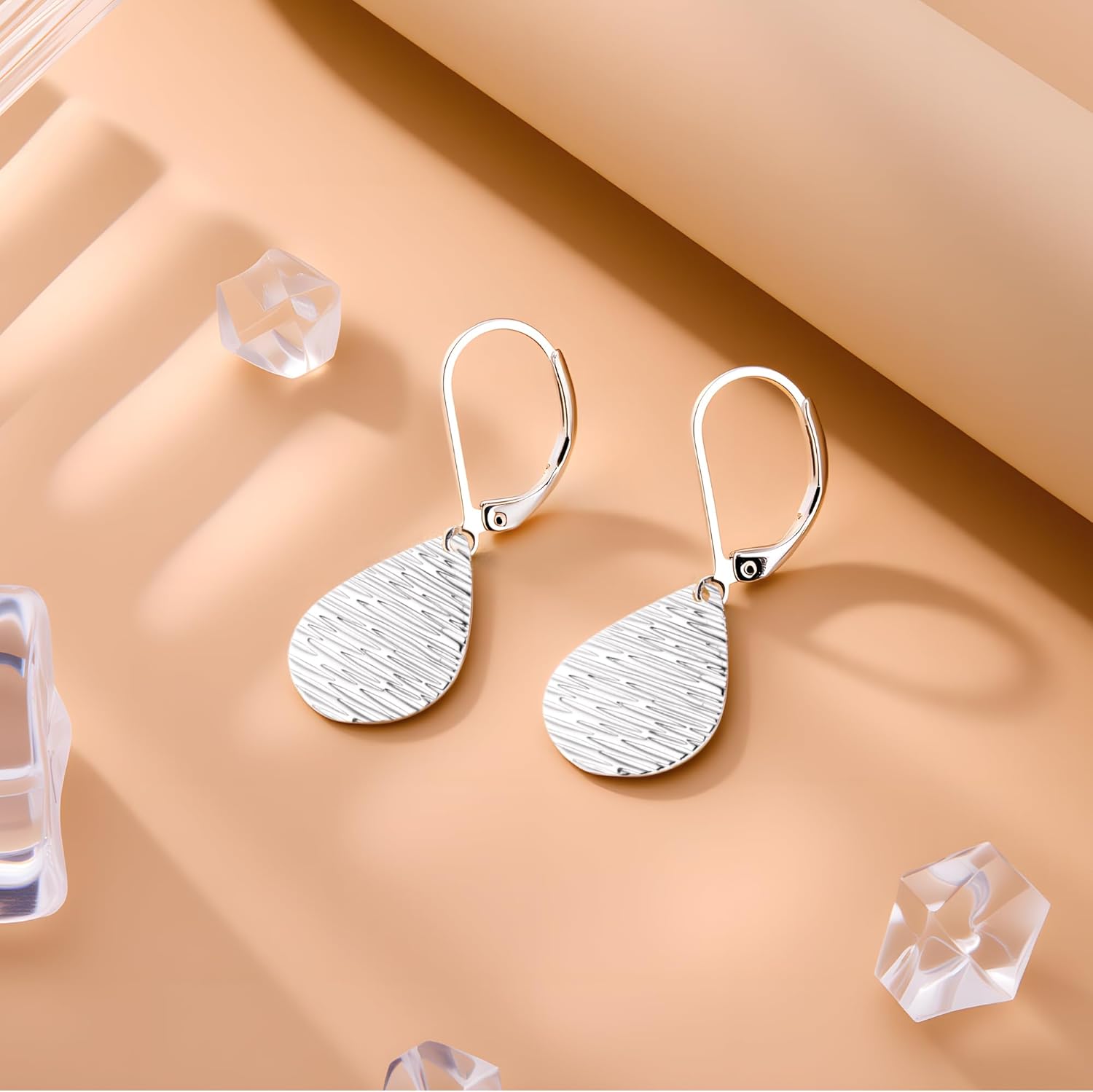 Sterling Silver Dangle Earrings for Women Trendy 14k Gold Dangle Drop Earrings Teardrop Hammered Leverback Earings for Women Jewelry Gifts - Image 5