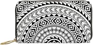 Carteiras femininas de couro genuíno estilo tatuagem mandala porta-cartão de crédito estojo com zíper organizador de embreagem de couro feminino bolsa longa de viagem, Mandala estilo tatuagem, 7x4.3x0.8 Inches