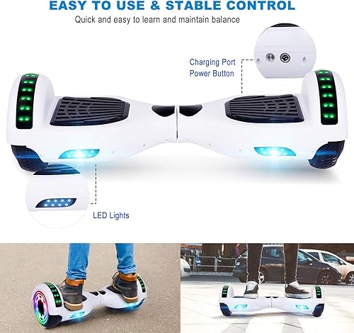 Miniatura 7 de CBD Patinete con luces LED Corlorful, ruedas de 6.5 pulgadas, scooter doble de 300 W para niños, niñas, niños y adultos, todas las edades A01-blanco