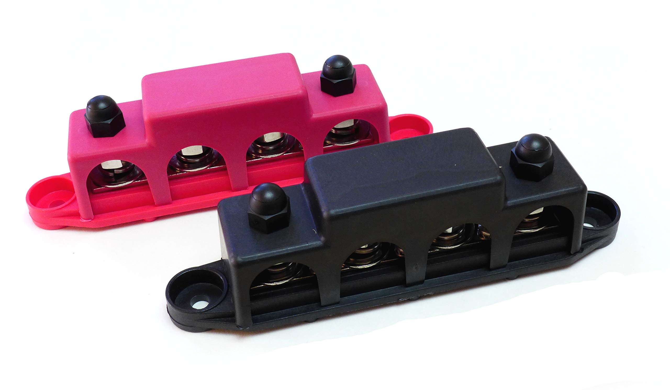 Busbar – 4-Post Stainless Steel 3/8" Stainless Power Distribution Block - 250A Rating - Pair of Red & Black