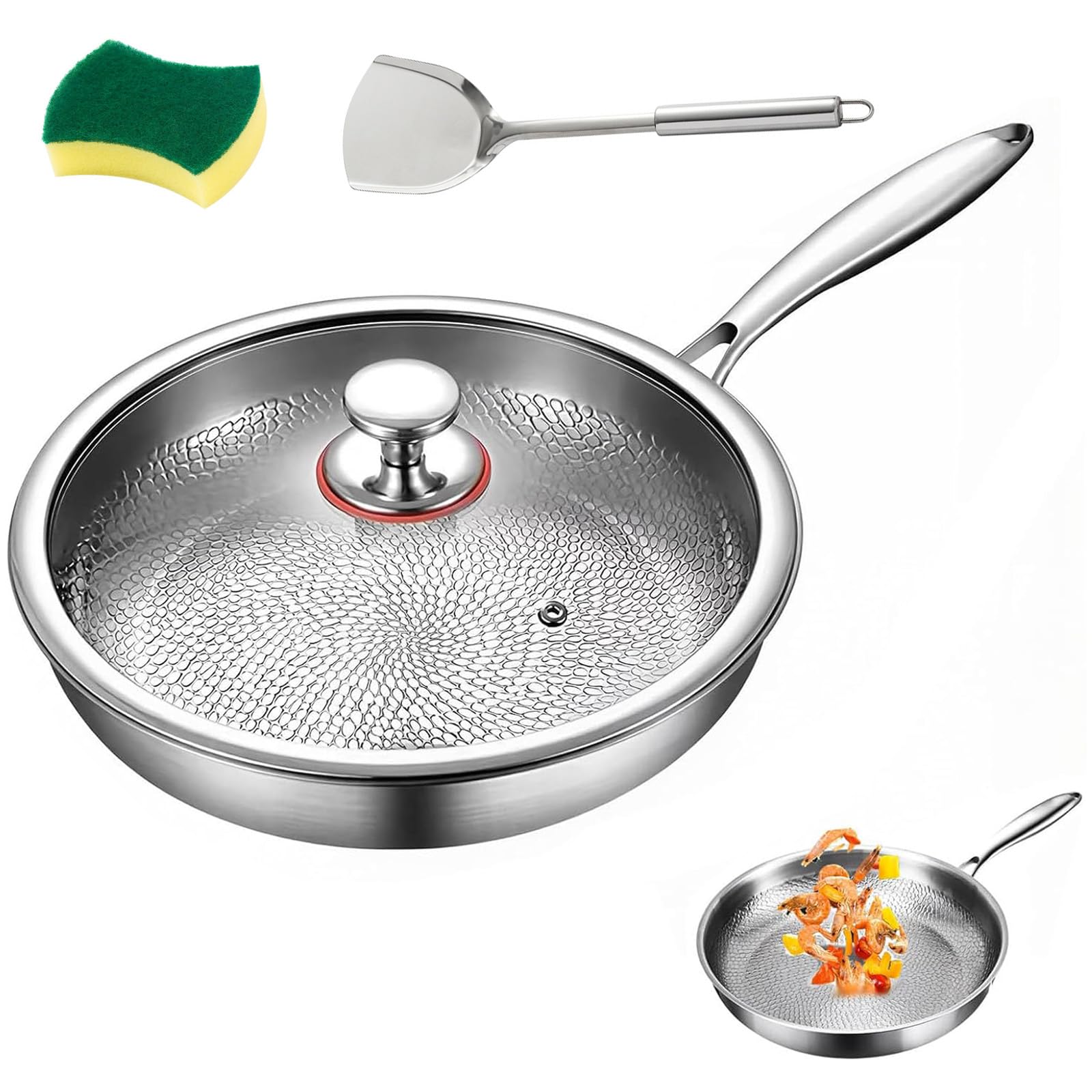 Vgpbphj Titanium Hammered Pan Pro with Lid, 2025 New Ultra-Durable Scratch-Resistant Non Stick Titanium Nutri Frying Pan, Multifunctional Nutri Frying Pan Pro for Cooking (28cm with lid)