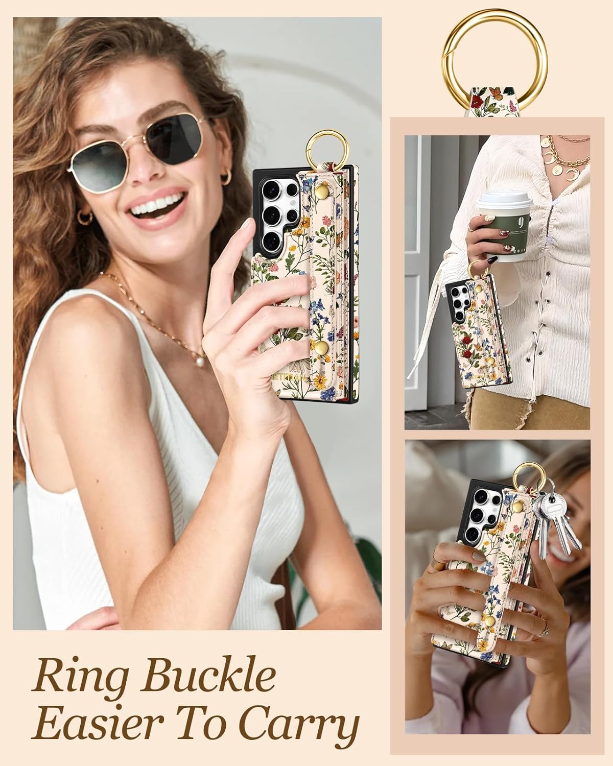 Petitian for Samsung Galaxy S25 Ultra Case with Wallet - Women Girls Cute Girly Aesthetic Unique Design Leather Credit Card Holder Cardholder Stand Wristband for S25 Ultra, Vin Flower - Image 6