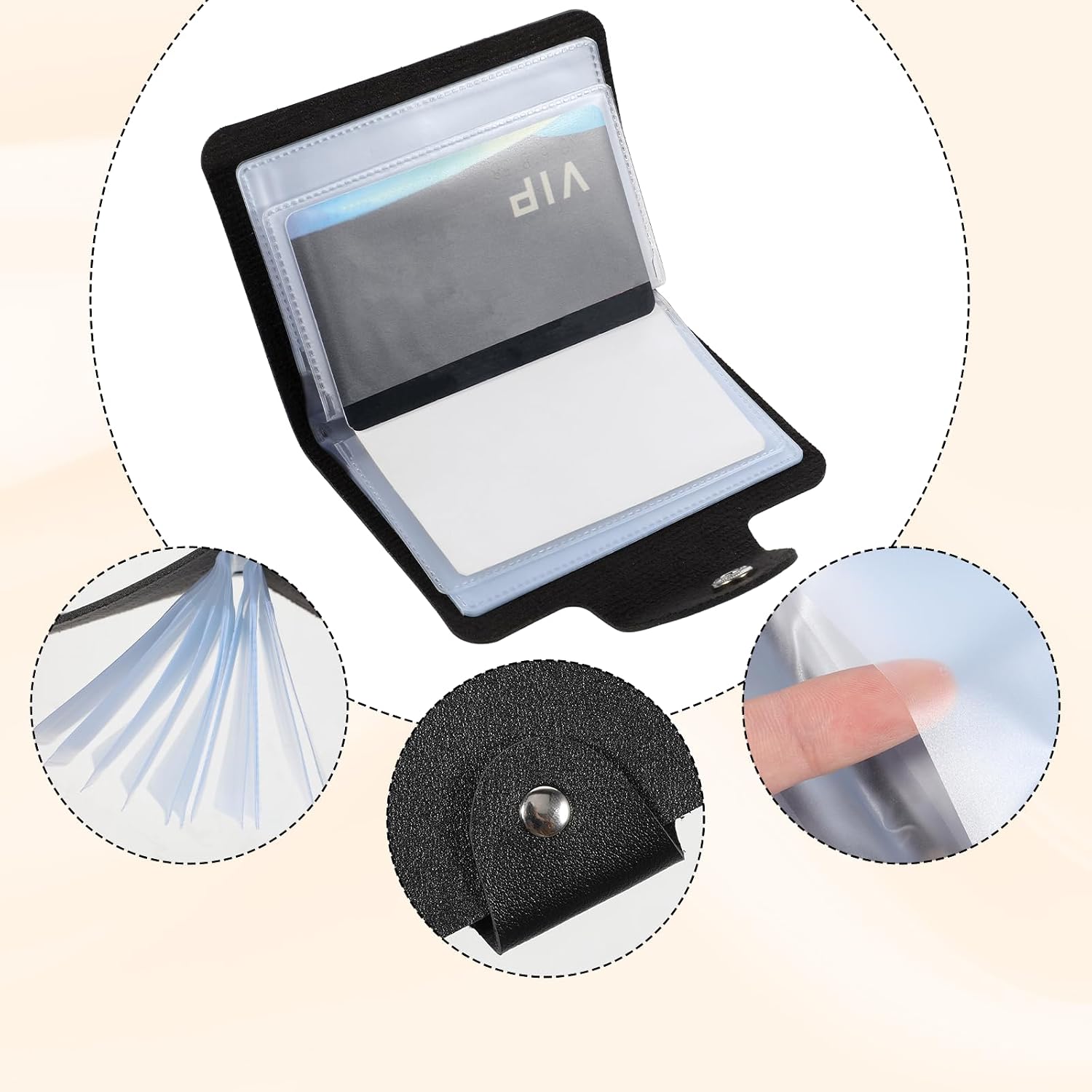 PU Leather Credit Card Organizer Slim (24 Small Cells for Memory Cards) Business Credit Card Book, Black Wallet Holder for Men Women, RFID Blocking Sleeve, Debit Cards Protector Organizer