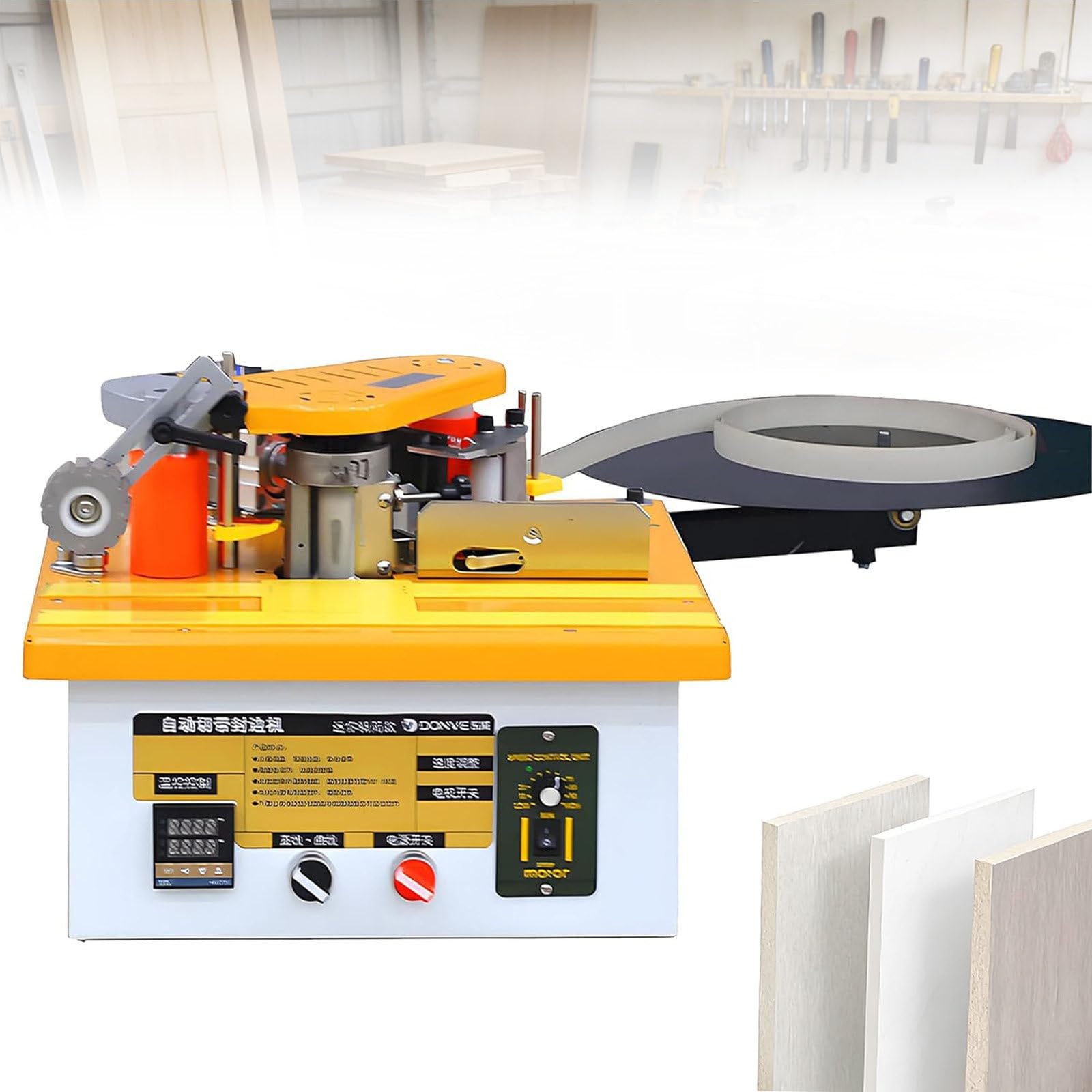 XueFulxion Portable Edge Banding Machine for Woodworking, Automatic Tape Breaking Edge Banding Machine with Microcomputer Control,for Professional Furniture Edge Sealing,1000ml Adhesive Capacity A