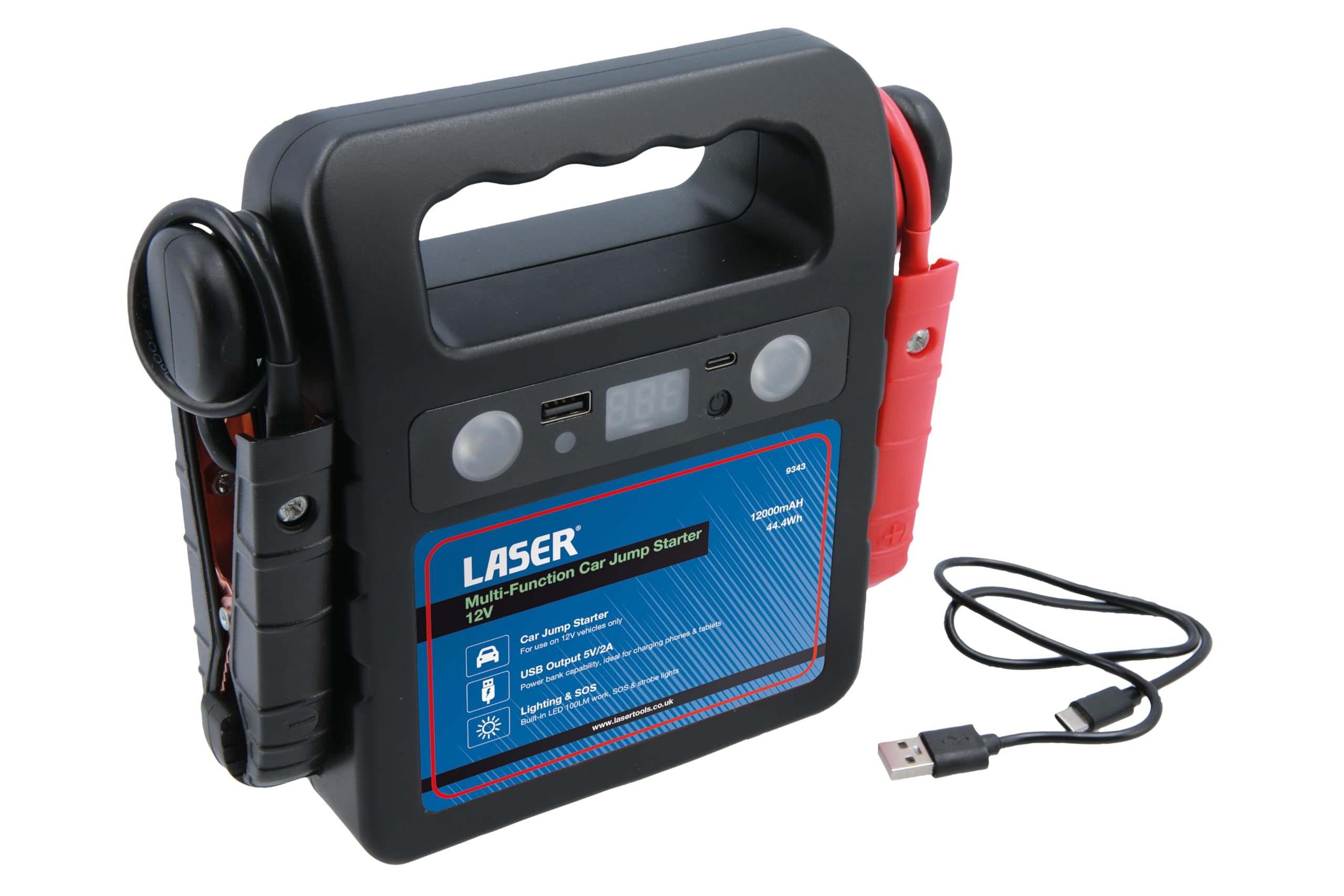 Laser Tools Car Jump Starter Booster Pack 12V 5V USB Peak Current 800A 9343