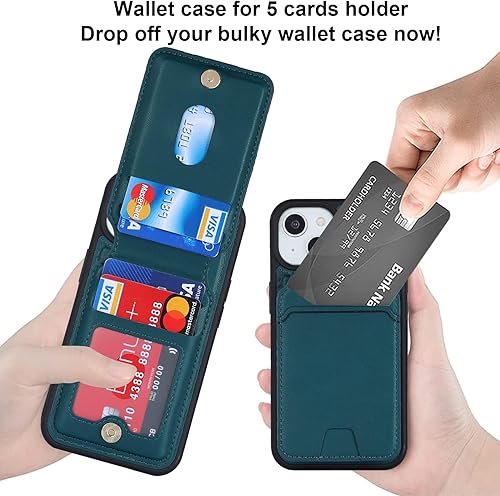 Miniatura 2 de Funda para iPhone 14 Plus con tarjetero de crédito, caja fuerte para iPhone 14 Plus, funda de cuero para mujer, compatible con MagSafe, cartera