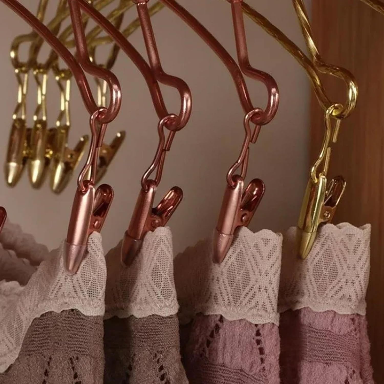 Perchas De Metal para Ropa Interior, Colgador Que Ahorra Espacio con Clips Antideslizantes, Estante para Ropa Y Pantalones, 10 Uds. para Sudadera(Gold)