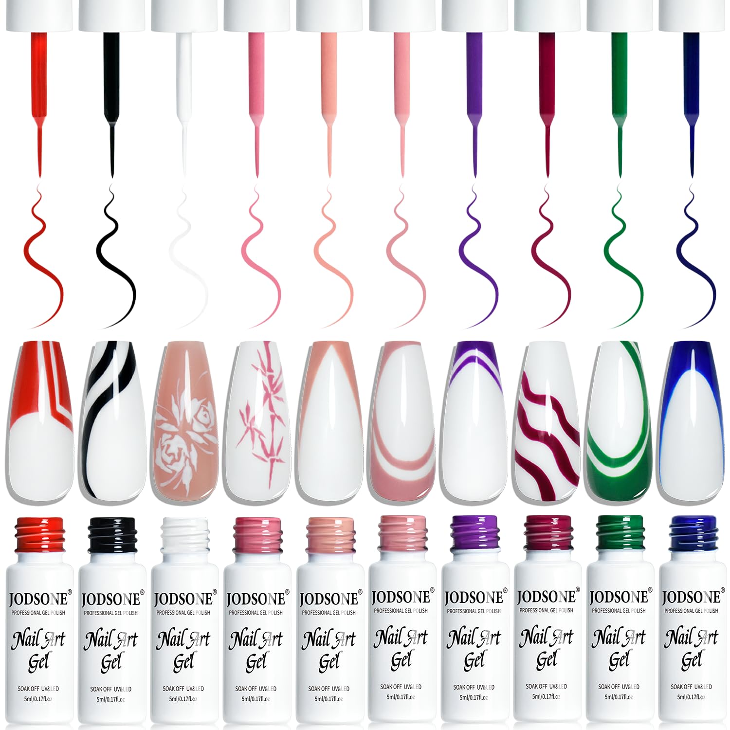 JODSONE 10pcs Gel Liner Nail Art Kit