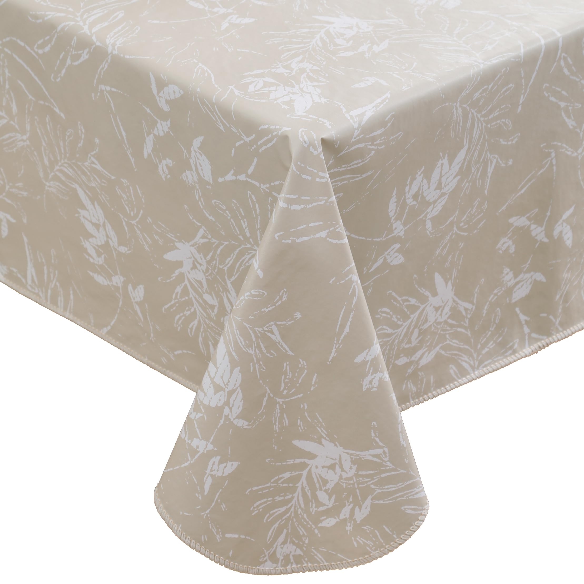 Photo 1 of Heavy Duty Vinyl Tablecloth with Flannel Backing Waterproof Oil-Proof Plastic Table Cloth Stain-Resistant Wipeable Rectangle or Square Table Cover for Indoor and Outdoor (Beige Leaf,54x54 Inch)