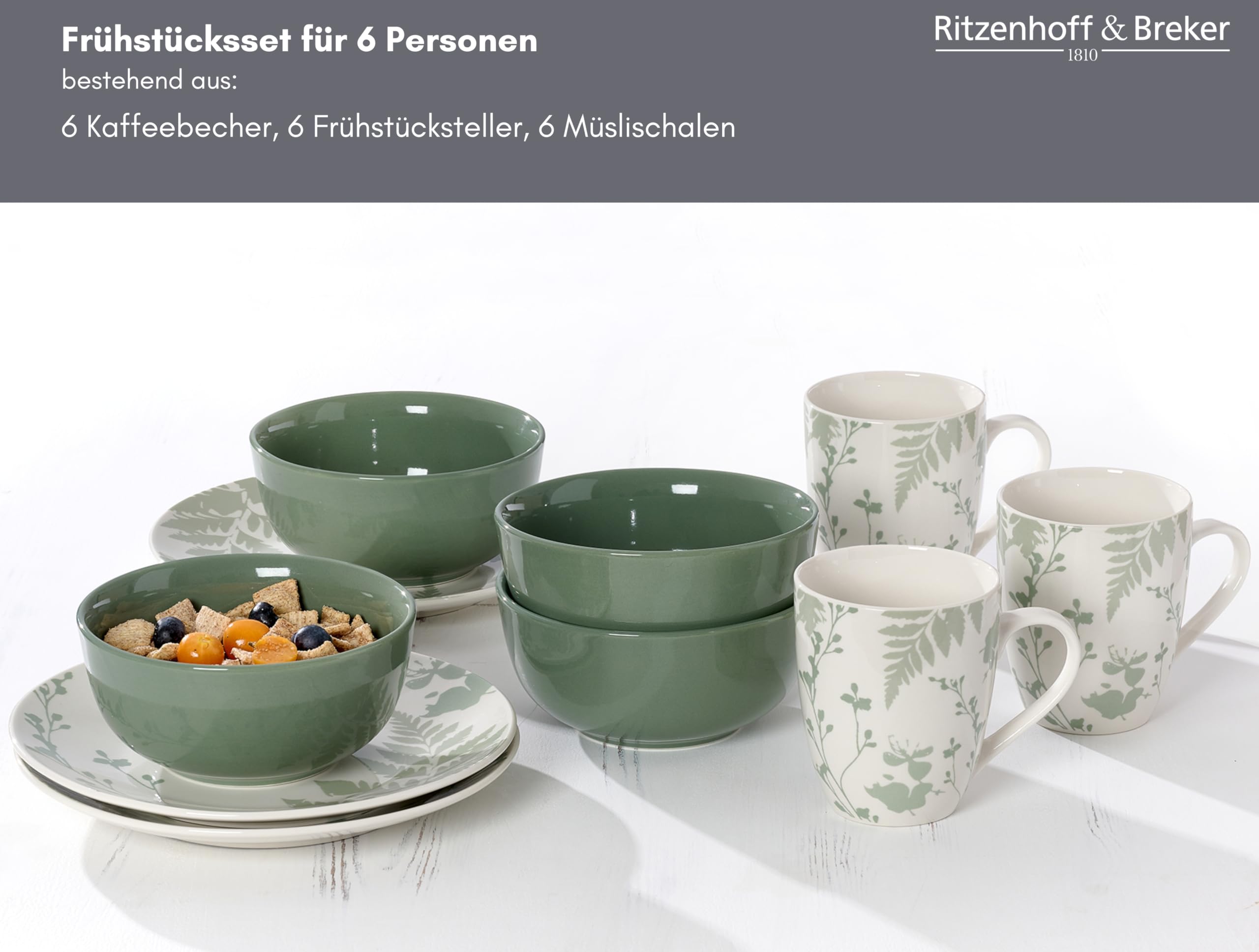 Ritzenhoff & Breker Frühstücksservice Ida, 18-teilig, Grün, Porzellan