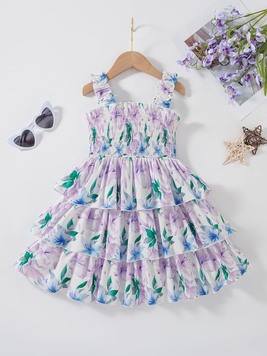 Toddler Girl Dress Summer Outfits Kids Ruffle Floral Smocked Straps Dresses Casual Sundress for Girls 2-8T - Image 4