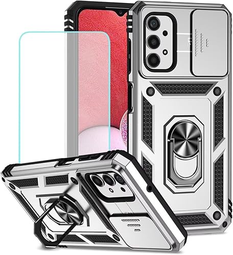 Vista 17 de Funda para Galaxy A13 4G/Samsung A13 LTE 4G SM-A135F con protector de pantalla de vidrio templado y cubierta para cámara deslizante, soporte de Rojo