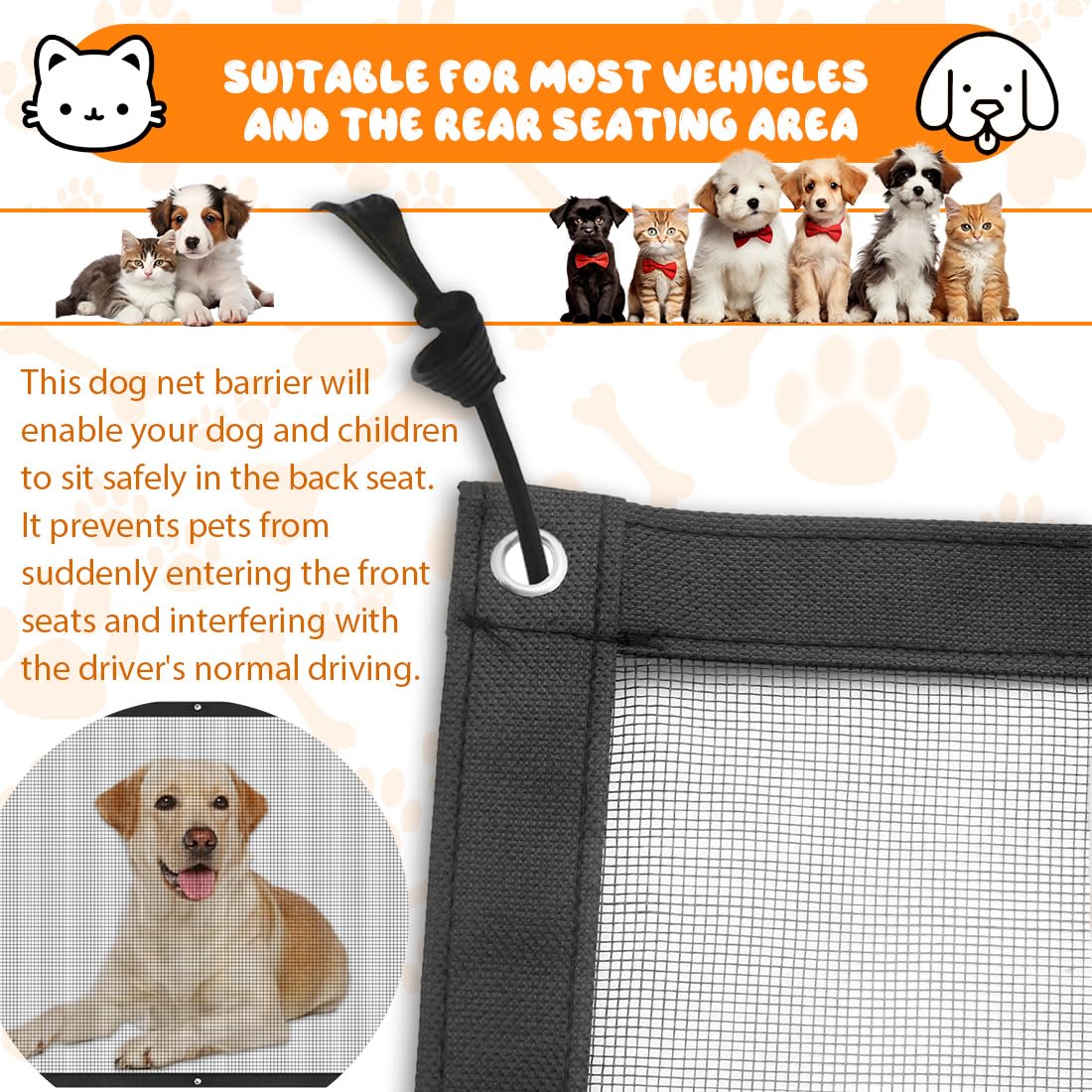 1 pcs Barriera Per Auto Per Cani Rete Per Animali Domestici Barriera Per Sedile Posteriore In Rete Rete Divisoria Per Auto Di Regolazione Adatto, barriera per Sedile Posteriore, Per Wagon, SUV