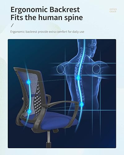 Miniatura 5 de Silla de oficina para el hogar, con respaldo de altura media, para computadora, con soporte lumbar giratorio, ajustable, para trabajo, ergonómica,