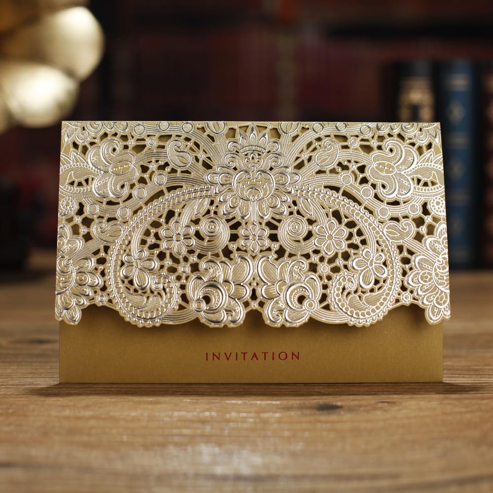 Faire Part De Mariage Cartes de mariage roses/rouges/dorées for les invités avec carte-cadeau imprimée gratuite Cartes d'invitation de mariage élégantes en papier 50 pièces Faire Part Mariage(Pink)