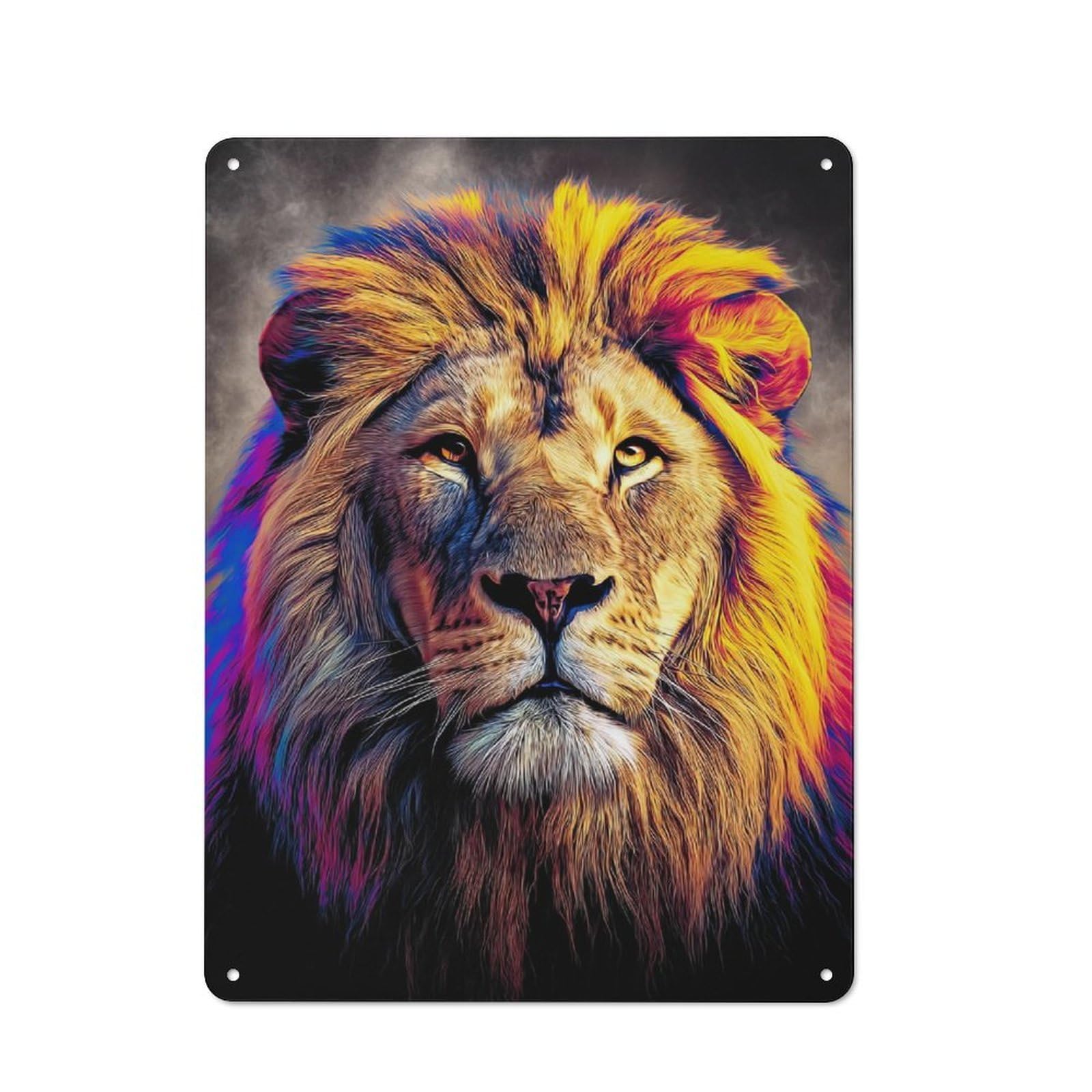 Junmoney Colorful Lion Portrait -7 Vintage Tin Sign 40X30cm For Home Bar Wall, For Collectors Of Vintage Metal Wall Decor