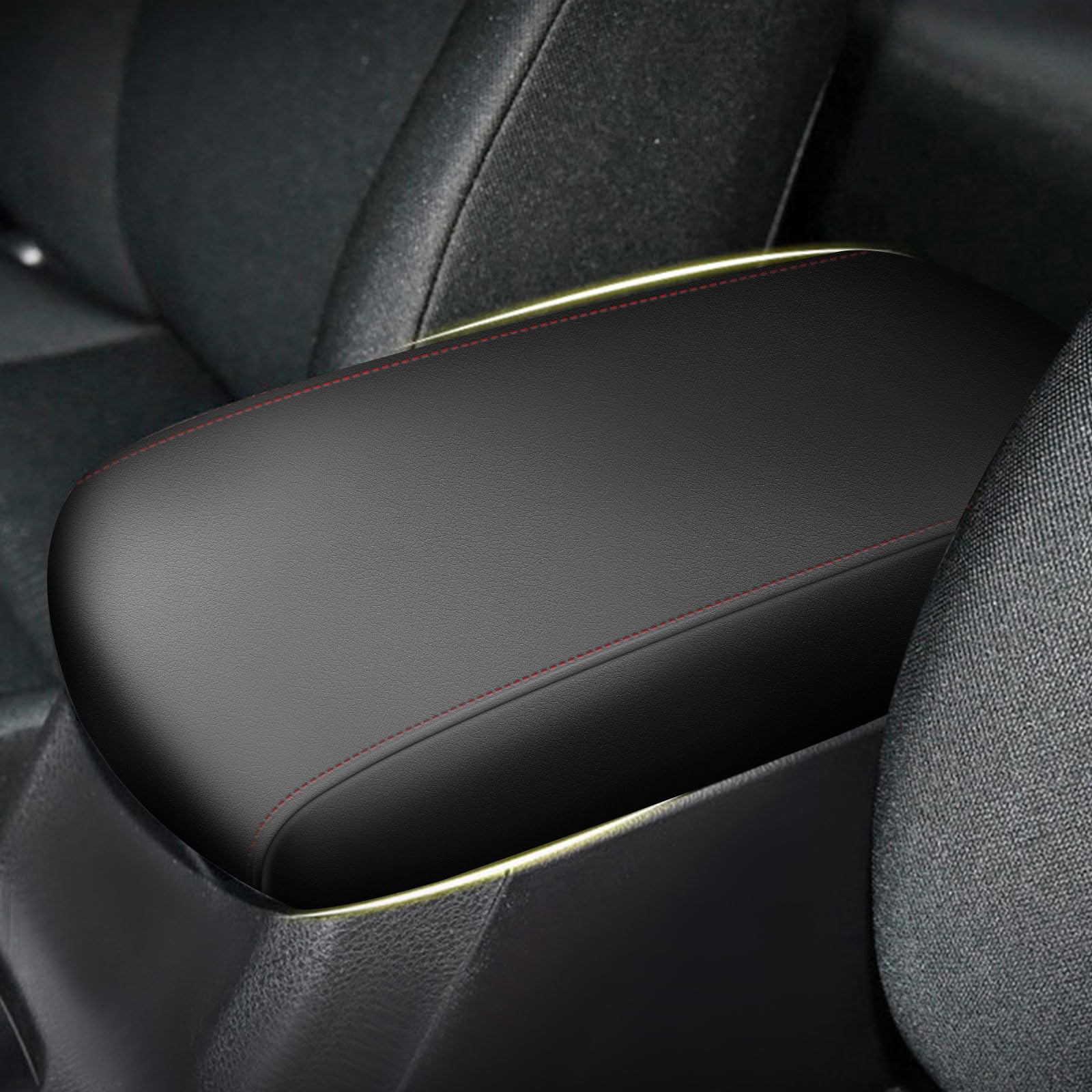 AOMSAZTO Center Console Armrest Covers for 2013-2018 Toyota RAV4 Black with Red Stiches