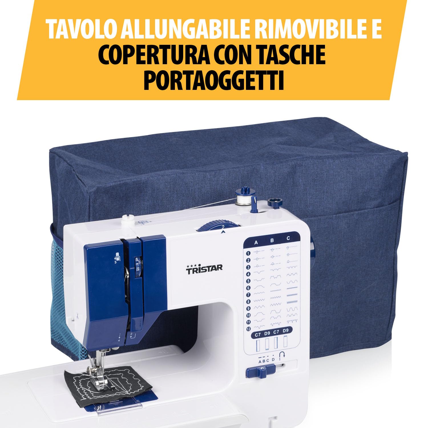 Tristar Macchina da Cucire con 38 Punti, Tavolo Estensibile, Braccio Libero, Luce LED, Infila-Ago Automatico, Tagliafilo, Controllo Velocità, Compatta e Facile, SM-6005