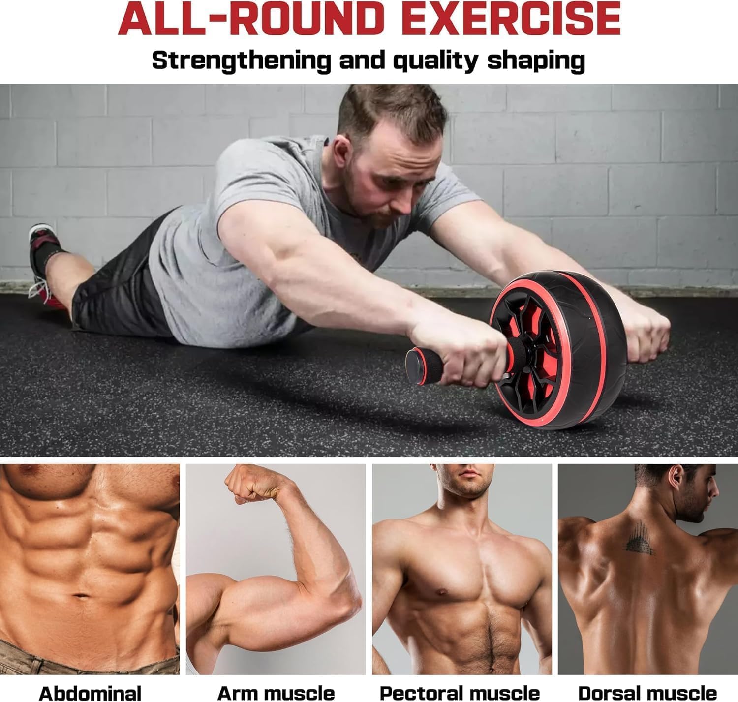 Ab Roller Wheel with Knee Pads, Core Workout Fitness Exercise Equipment for Abs and Full-body Training at Home, Ab Wheel for Strength black