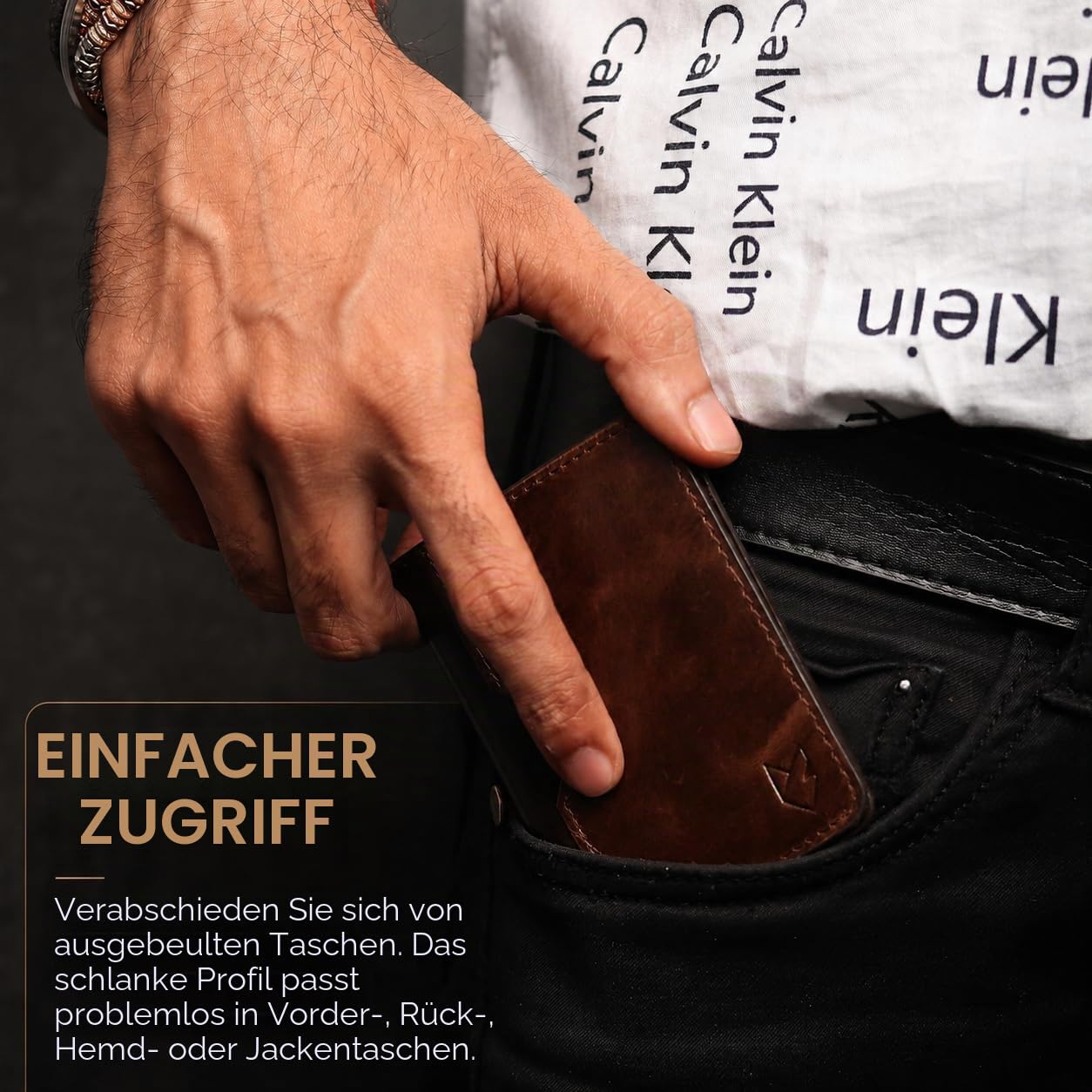 FOXHACKLE Leder-Kreditkartenetui für Damen und Herren, dünne Bifold-Geldbörse mit RFID-Blockierung, schmale Vordertasche, minimalistische Geldbörse, kleines Kartenetui