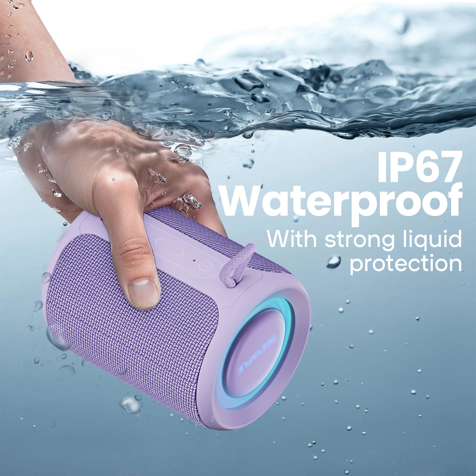 Altavoz Bluetooth inalámbrico, IP67 impermeable y a prueba de polvo, altavoz portátil con luces, sonido estéreo fuerte de 15 W, batería de 2500 mAh durante todo el día, emparejamiento TWS, BT5.3