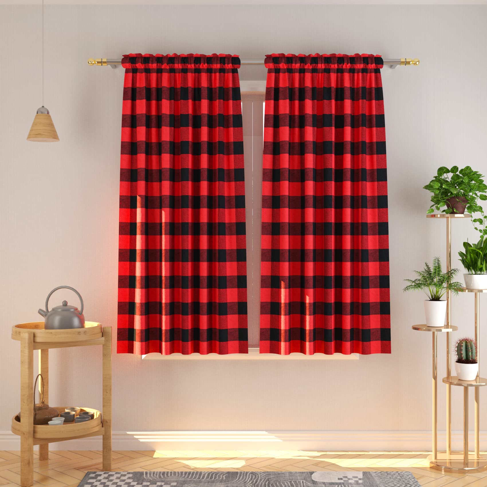 Amazon.com: NATUS WEAVER Cotton Curtains Red and Black Buffalo Gingham ...