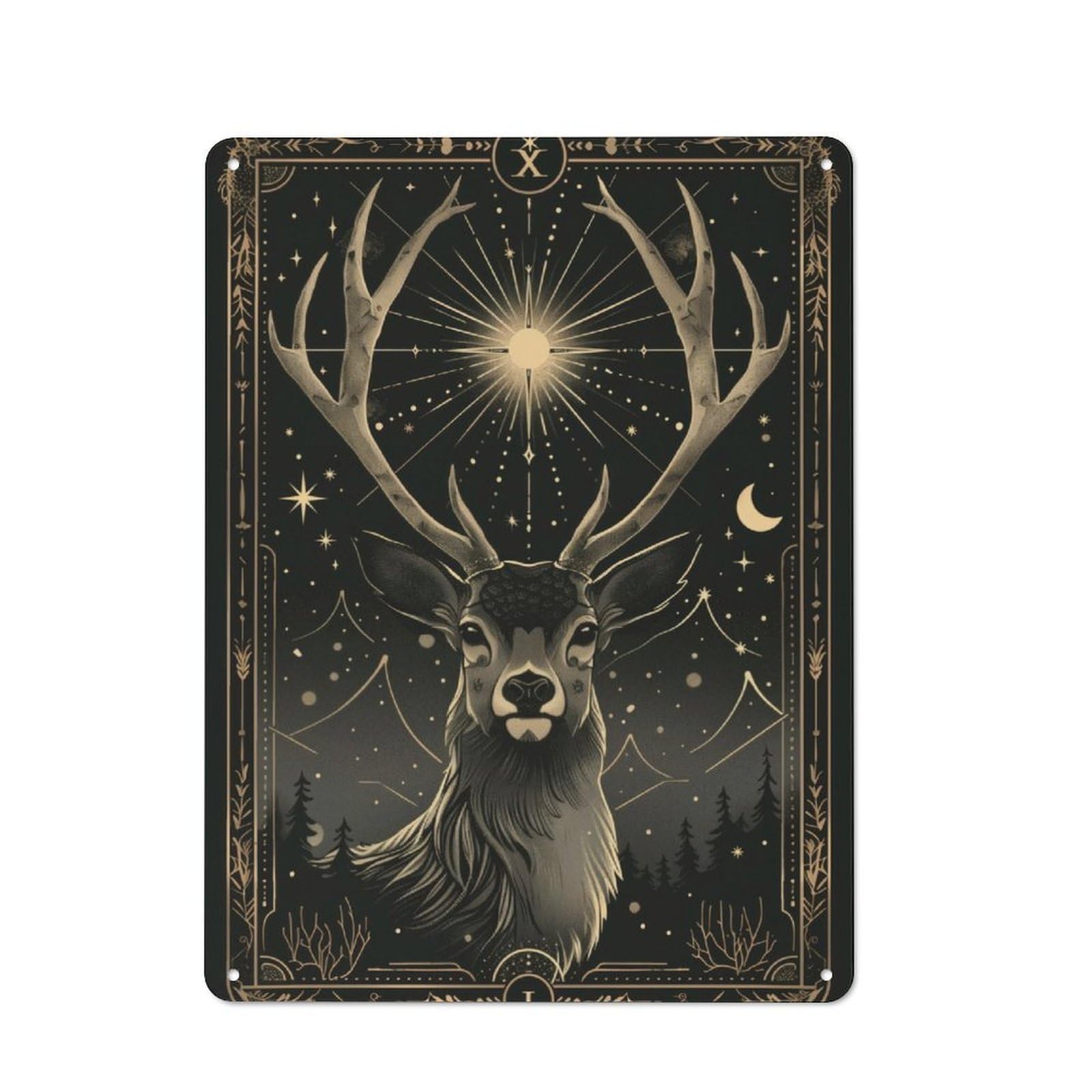 Junmoney Solar Stag Retro-Style Metal Plaque 40X30cm For Kitchen Or Home Bar, Gift For Home Bar Enthusiasts During The Christmas Season