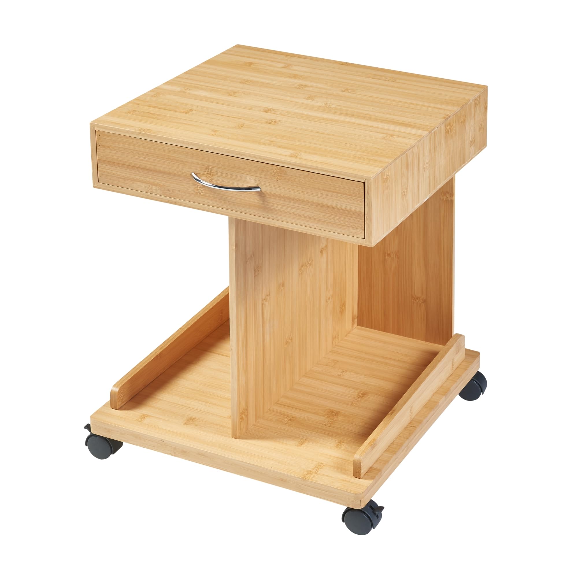 [en.casa] Beistelltisch mit Rollen Jokkmokk Rolltisch Abstelltisch mit Schublade Bambus Nachttisch auf Rollen 56,5 x 43 x 43 cm Wohnzimmertisch Sofatisch