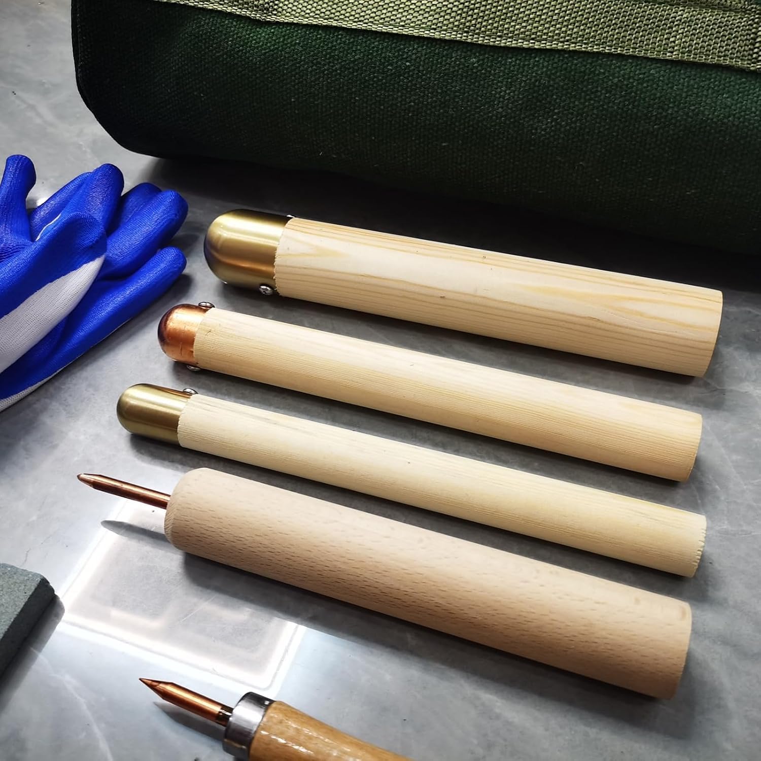 Pad-kit Für Flint-Knapping-Werkzeuge, Flint-Napping-Werkzeuge, Mit Kupfer-boppern, Druckabschlägern Und ISHI-Sticks | Obsidian-bastelset Mit Kerbwerkzeugen Für Die Kristallformung, Anfänger