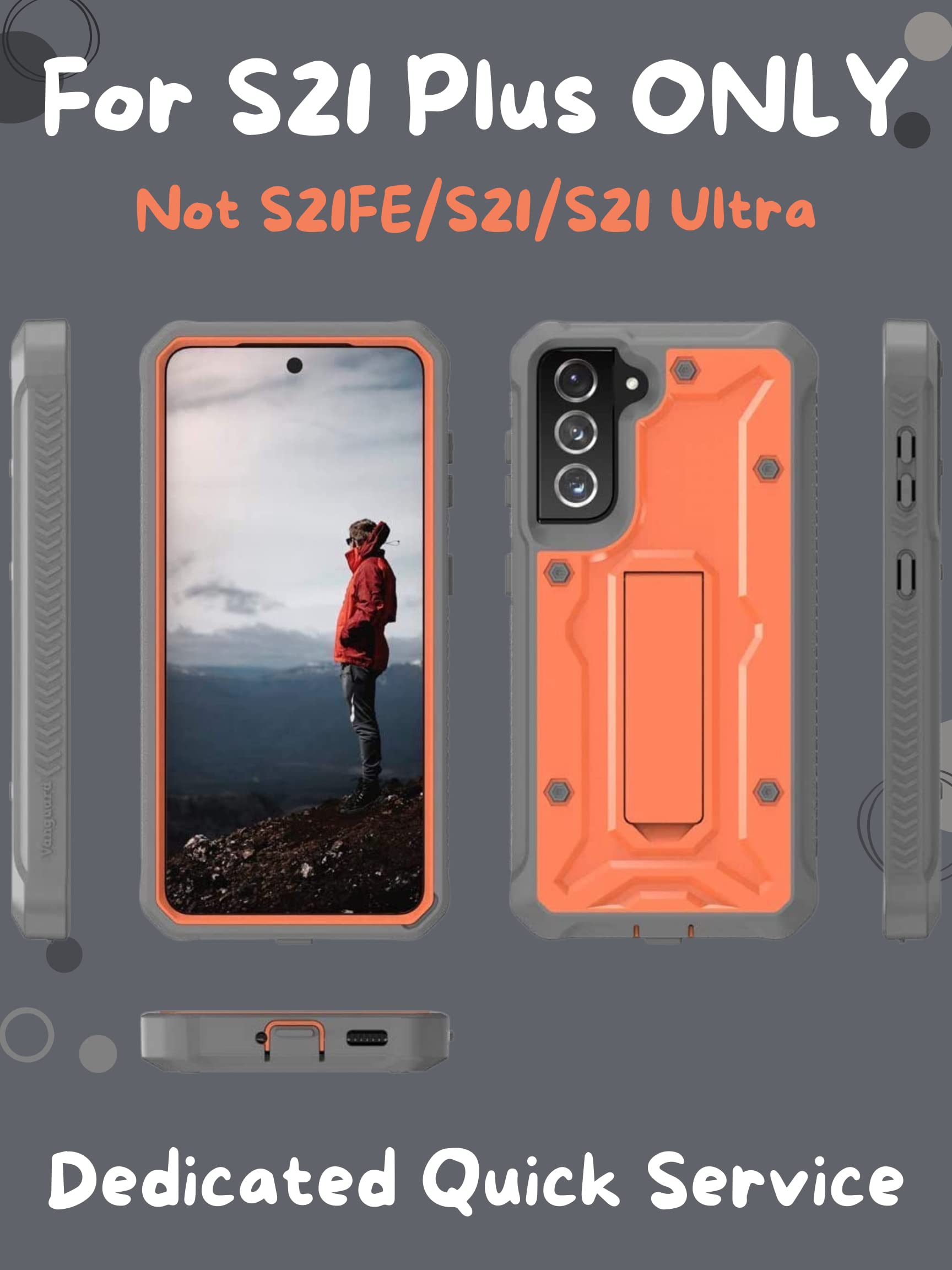 ArmadilloTek Vanguard Compatible with Samsung Galaxy S21 Plus Case, Military Grade Full-Body Rugged with Built-in Kickstand [Screenless Version] (Orange)