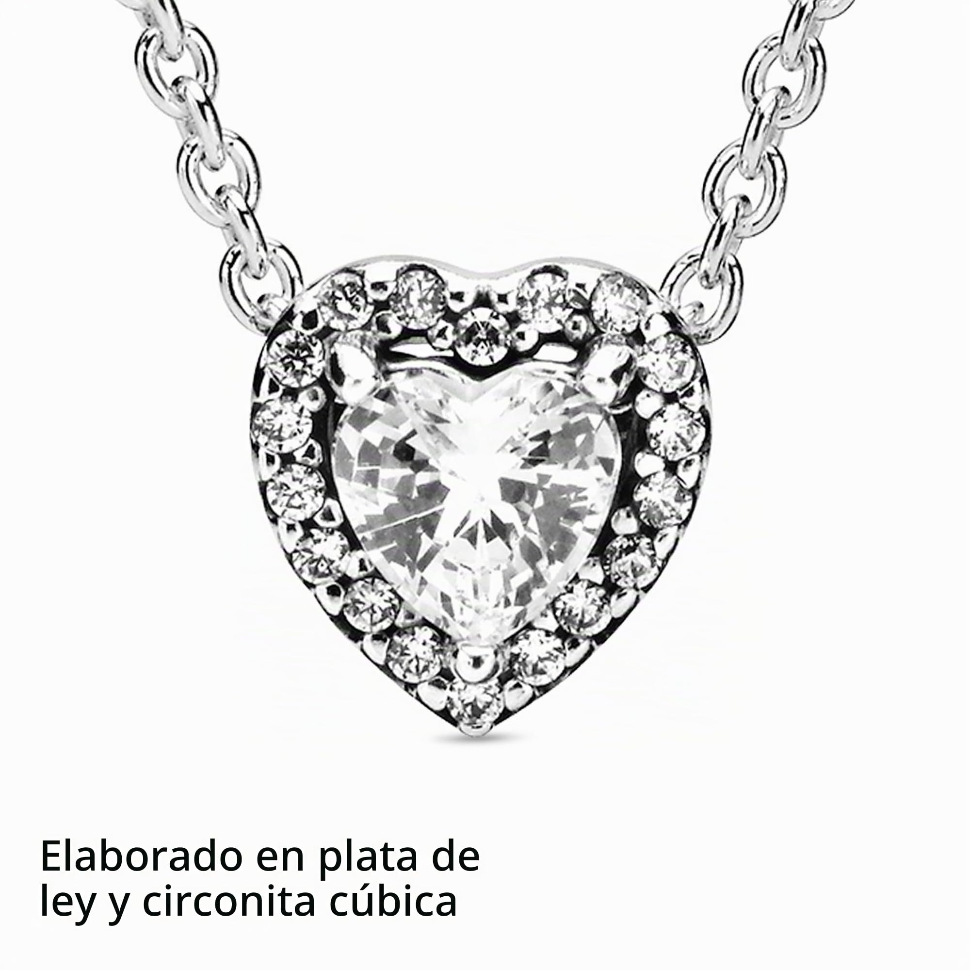 Pandora Timeless - Collar con colgante de plata de ley con corazón elevado y circonita cúbica, 45 cm